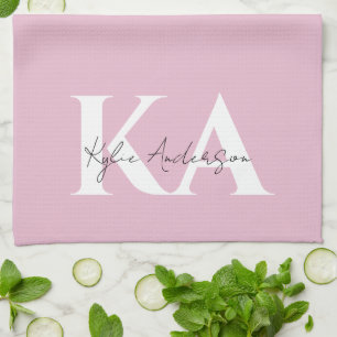 Modern Pink Personalised Monogram Name - Tea Towel