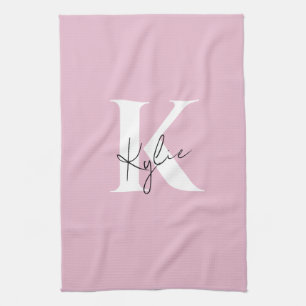 Modern Pink Personalised Monogram Name -  Tea Towel