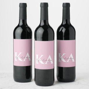 Modern Pink Personalised Monogram Name - Wine Label