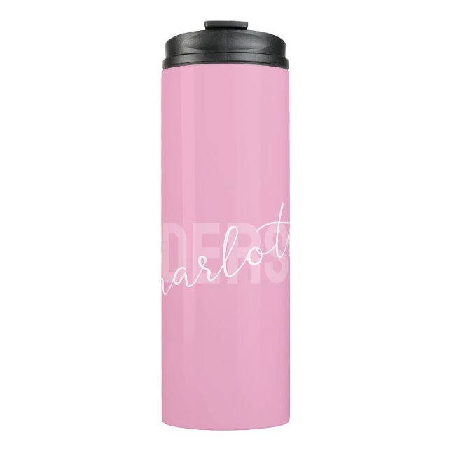 Modern Pink Personalised Name Monogram Thermal Tumbler (Front)