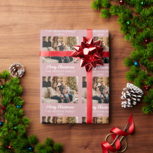 Modern Pink Personalised Photo Family Christmas  Wrapping Paper