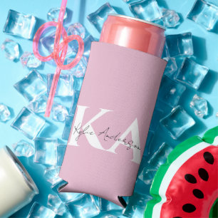 Modern Pink Personalized Monogram Name -  Seltzer Can Cooler