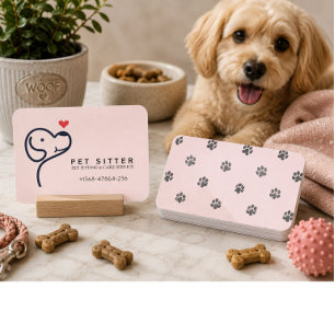 Modern Pink Pet Sitter Pet Care Business Card