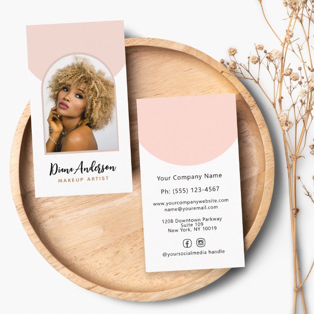 Modern Pink Photo Arch Makeup Beauty Industry Business Card (This simple feminine business card with a modern arch photo is great for the beauty industry.)