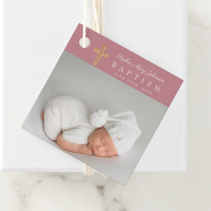 Modern Pink Photo Girl Baptism Thank You Favour Tags