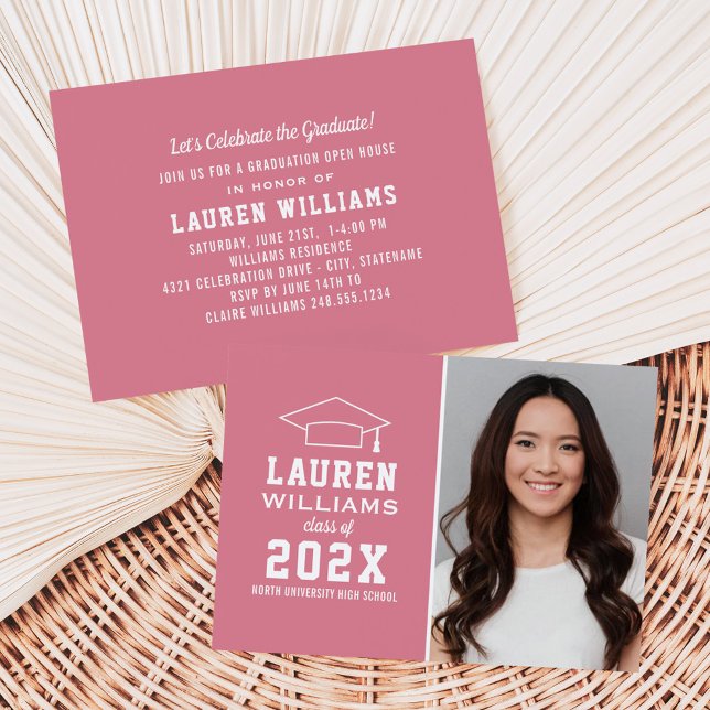 Modern Pink Photo Graduation Party Invitation (Creator Uploaded)