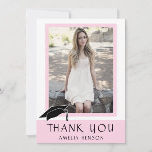 Modern Pink Photo Graduation Thank You Card