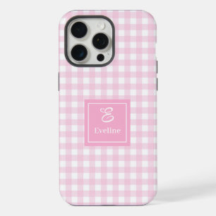 Modern Pink Plaid iPhone Case – Clear Name Accent