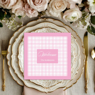 Modern Pink Plaid Napkins Personalized Elegant