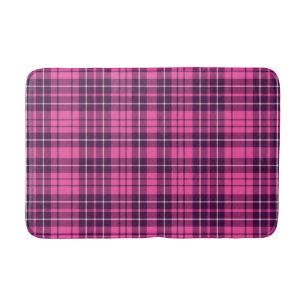 Modern Pink Plaid Tartan Pattern Bath Mat