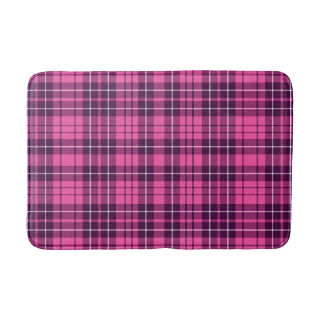 Modern Pink Plaid Tartan Pattern Bath Mat (Front)