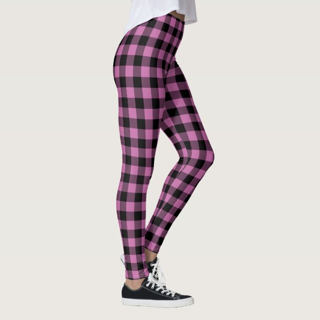 Modern Pink Plaid Tartan Pattern Leggings (Right)