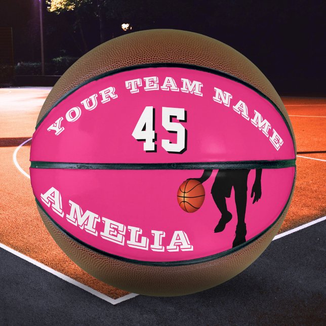 Modern Pink Player Team Name Number Girl  Basketball (Creator Uploaded)