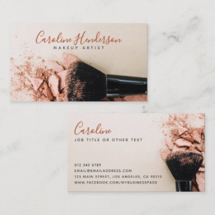 Modern Pink Powder & Brush Makeup Artist Business Card