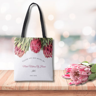 Modern Pink Proteas Floral Wedding Maid Of Honour Tote Bag