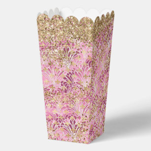 Modern Pink Purple Abstract Floral Gold Glitter Favour Box