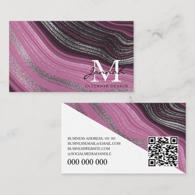 Modern Pink Purple Abstract Wave Interior Design Business Card (Front/Back)