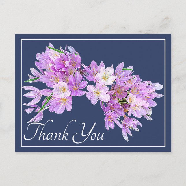 Modern Pink Purple Crocus Floral Pretty Thank You Postcard (Front)