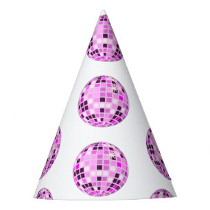Modern Pink Purple Disco Ball Drawing White Party Hat