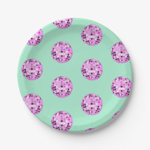 Modern Pink Purple Disco Ball Pattern Pastel Mint Paper Plate