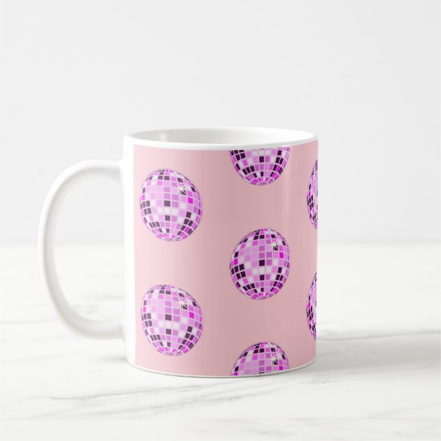 Modern Pink Purple Disco Ball Pattern Pastel Pink  Coffee Mug (Left)