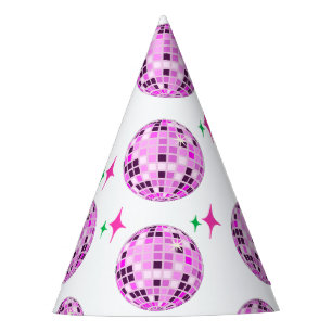 Modern Pink Purple Disco Ball White Party Hat