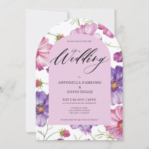Modern Pink Purple Floral Blossom  QR Code Wedding Invitation