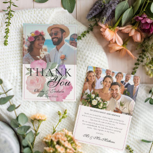 Modern Pink & Purple Floral Wedding Thank You Card