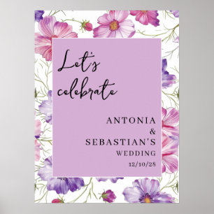 Modern Pink Purple Floral Welcome Wedding Poster