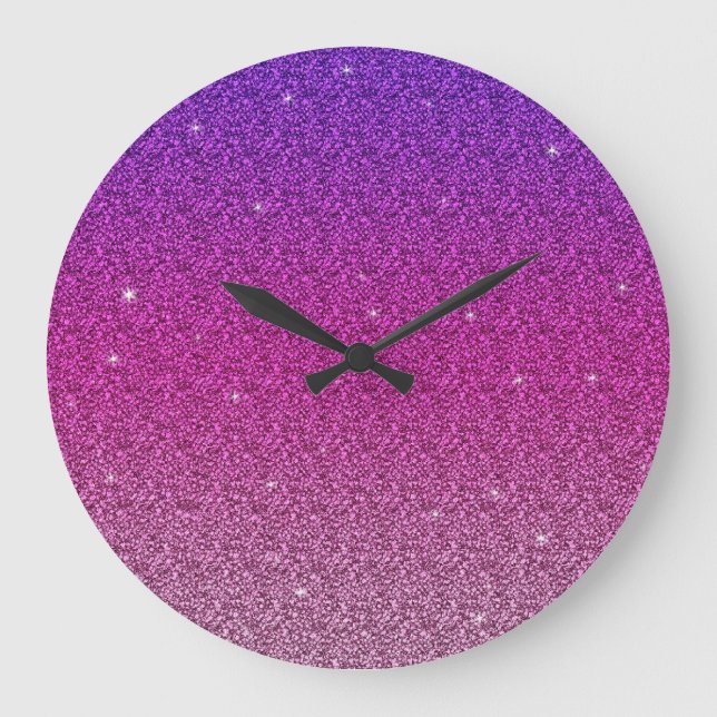 Modern Pink purple gradient glitter girly  Large Clock (Front)