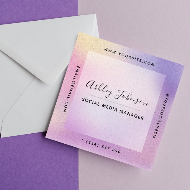 Modern Pink Purple Gradient Social Media QR Code Square Business Card (Creator Uploaded)