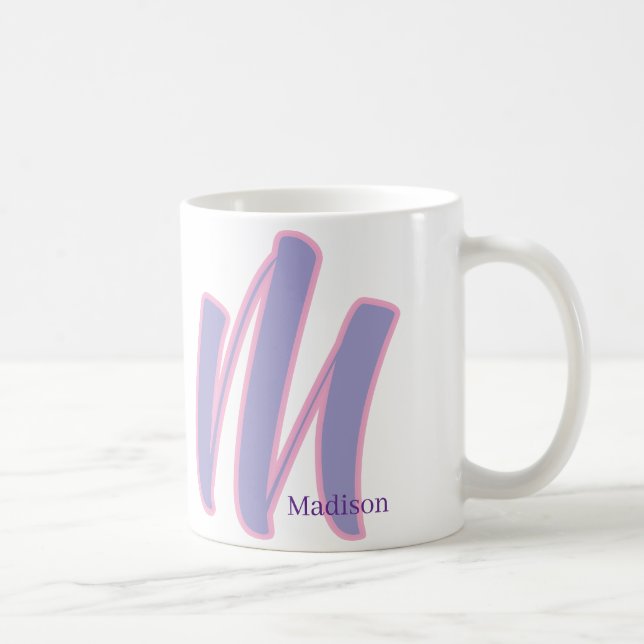Modern Pink & Purple Monogram Personalized Name M Coffee Mug (Right)