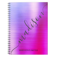 Modern Pink Purple Ombre Metal Monogram Script