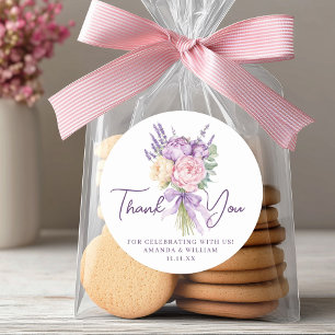 Modern Pink Purple Peony Flower Bouquet Thank You Classic Round Sticker