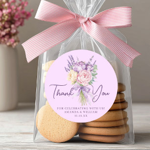 Modern Pink Purple Peony Flower Bouquet Thank You Classic Round Sticker