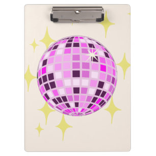 Modern Pink Purple Retro Disco Ball Beige Clipboard
