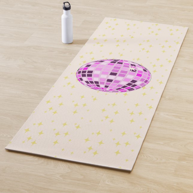 Modern Pink Purple Retro Disco Ball Beige Yoga Mat (In Situ)