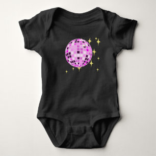 Modern Pink Purple Retro Disco Ball Black Baby Bodysuit