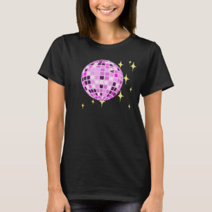 Modern Pink Purple Retro Disco Ball Black T-Shirt