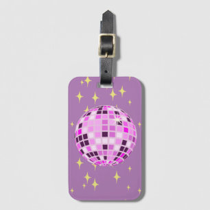 Modern Pink Purple Retro Disco Ball  Luggage Tag