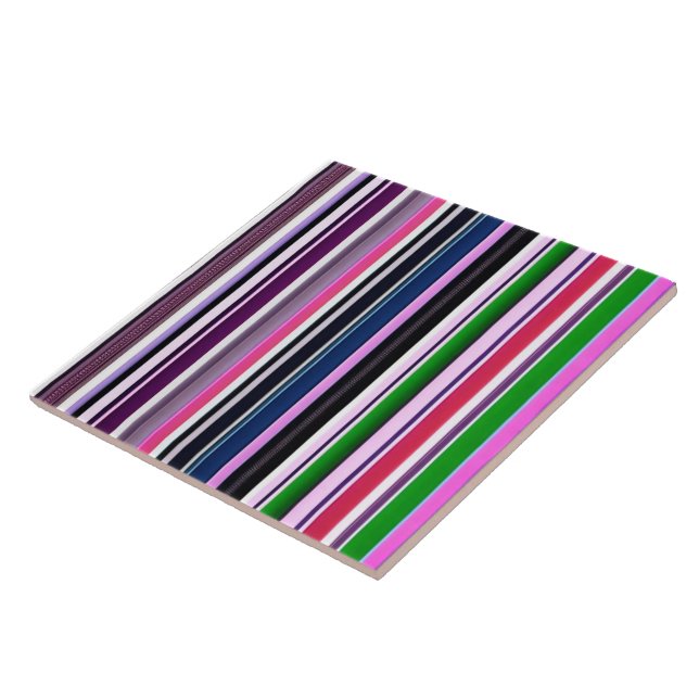 Modern Pink Purple Stripes Collection Tile (Side)