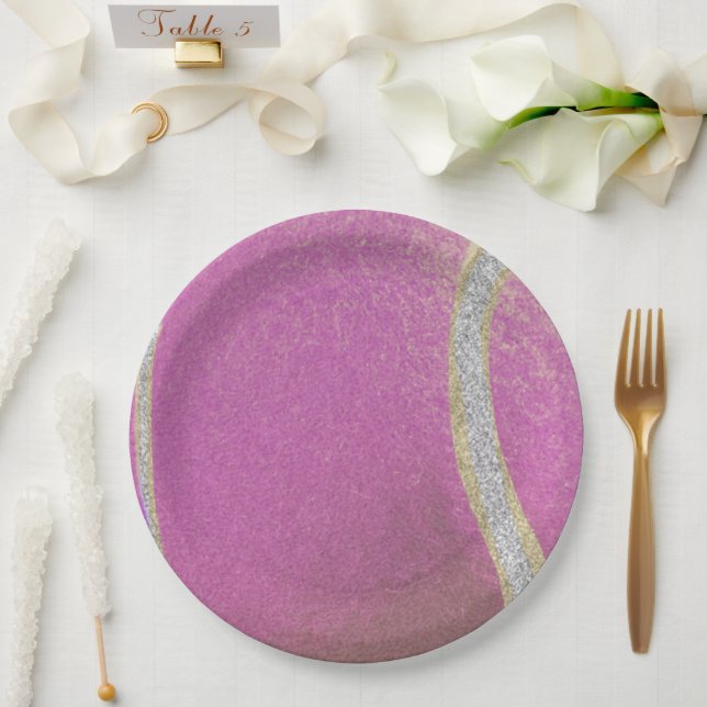Modern Pink Purple Tennis Ball  Paper Plate (Wedding)