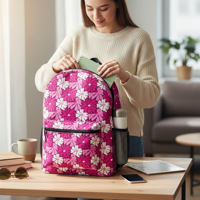 Modern Pink Purple White Floral Girly Pattern Printed Backpack (Creator Uploaded)