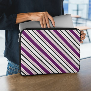 Modern Pink Purple White Stripes Pattern Laptop Sleeve