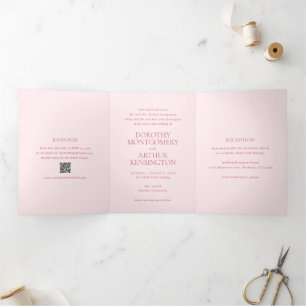 Modern Pink QR Code Elegant Wedding Tri-Fold Invitation