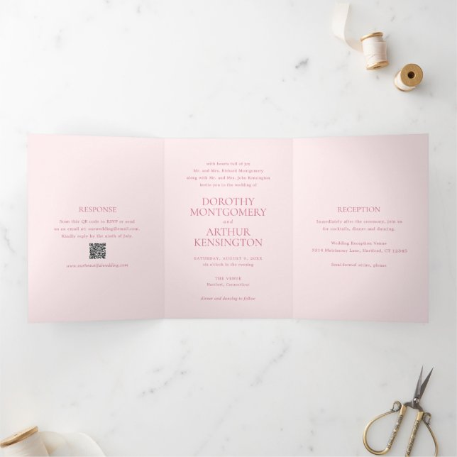 Modern Pink QR Code Elegant Wedding Tri-Fold Invitation (Inside)
