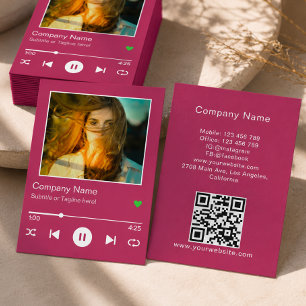 Modern Pink QR Code Music Player Song Photo Business Card