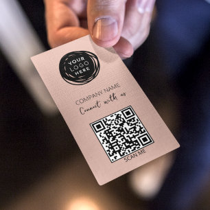 Modern Pink QR Code Social Media Business Card