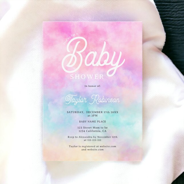 Modern pink rainbow watercolor clouds Baby shower Invitation (Modern pink rainbow watercolor clouds Baby shower Invitation)