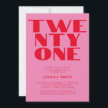 Modern Pink Red Bold 21st Birthday Invitation<br><div class="desc">Modern 21st birthday invitation featuring bold typography and minimalist design in pink red colour.</div>